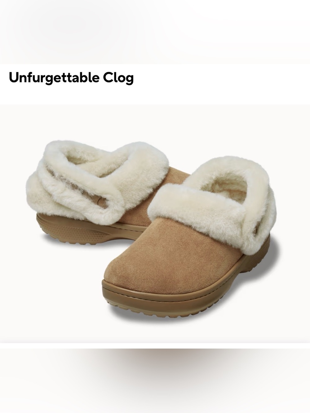 CROCS unforgettable faux fur -Lined Mule Clog in Tan & Cream